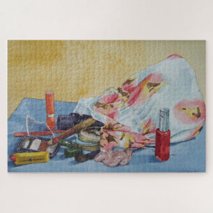 still life painting of retro make up bag jigsaw puzzle