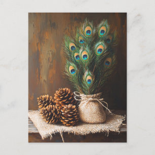 Still Life Peacock Feathers Pinecones Postcard