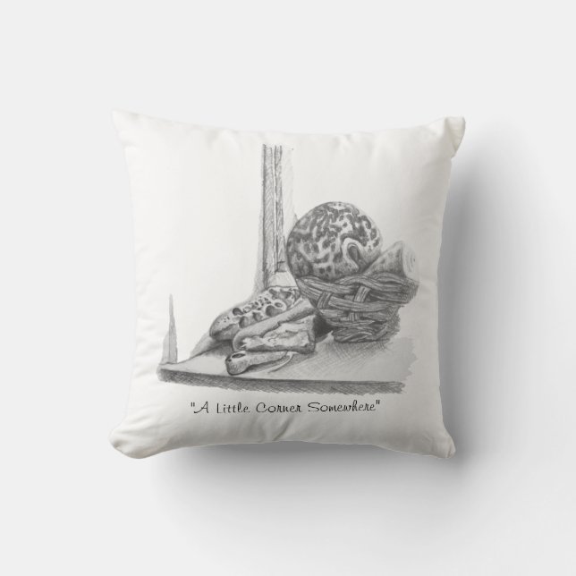 Still life picture of shells and pebbles throw pillow (Front)