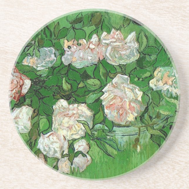 Still Life: Pink Roses by Vincent van Gogh Coaster (Front)