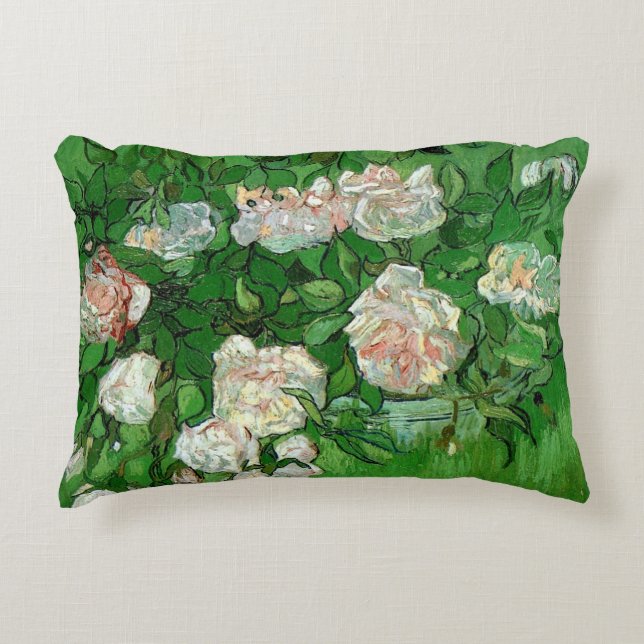 Still Life: Pink Roses by Vincent van Gogh Decorative Pillow (Front)