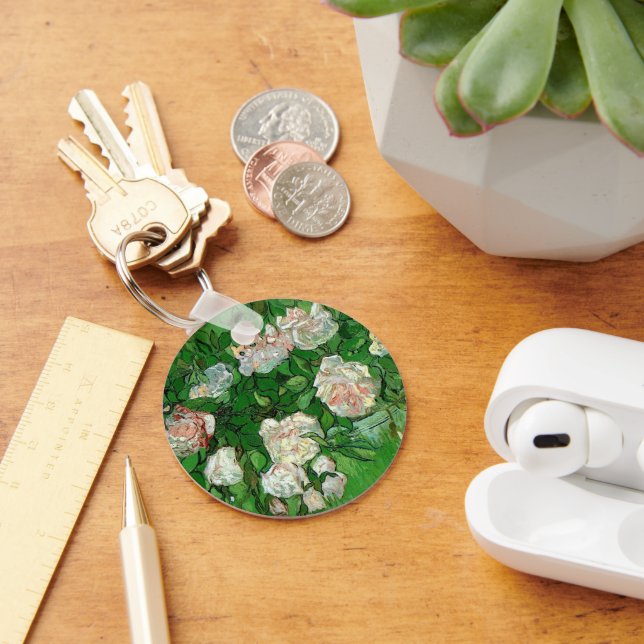 Still Life: Pink Roses by Vincent van Gogh Keychain (Desk)