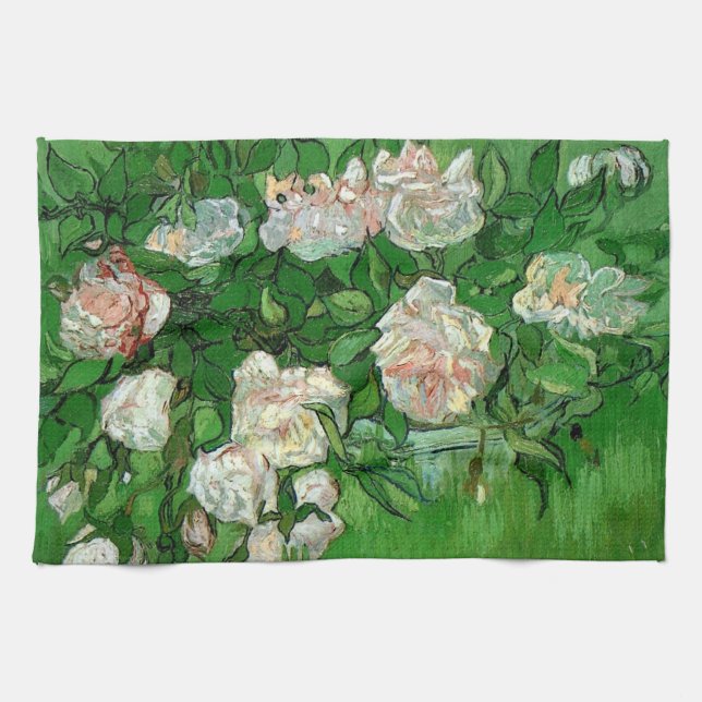 Still Life: Pink Roses by Vincent van Gogh Kitchen Towel (Horizontal)