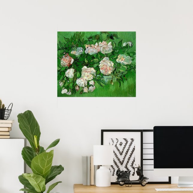 Still Life: Pink Roses by Vincent van Gogh Poster (Home Office)