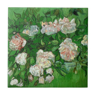 Still Life: Pink Roses by Vincent van Gogh Tile