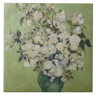 Still Life Pink Roses in a Vase by Van Gogh Tile