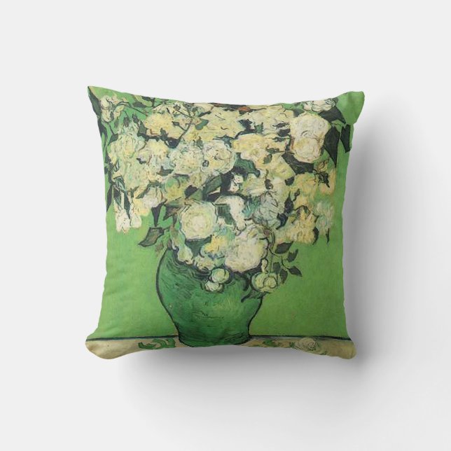 Still life - Pink Roses in a Vase,van Gogh Throw Pillow (Front)