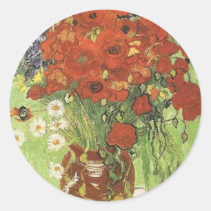 Still life - Red poppies and daises Classic Round Sticker