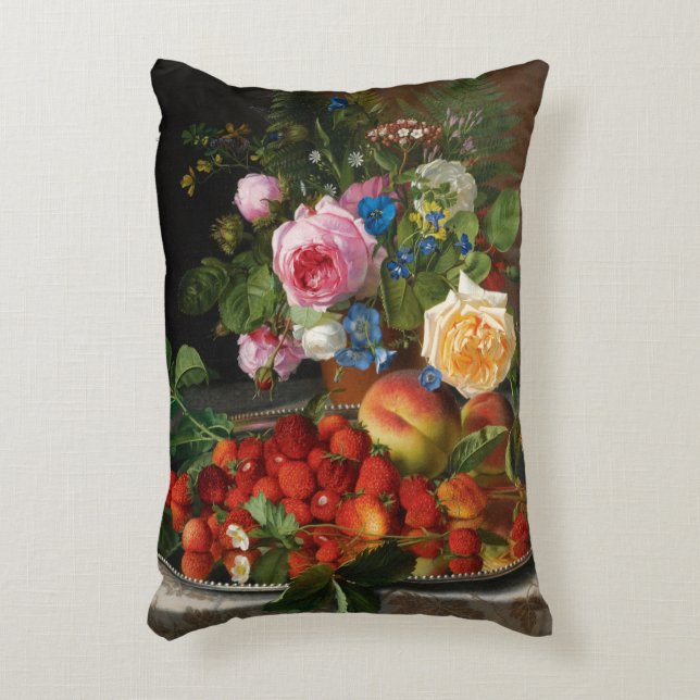 Still Life Roses and Strawberries by Otto Ottesen Accent Pillow (Front(Vertical))