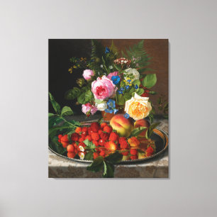 Still Life Roses and Strawberries by Otto Ottesen Canvas Print
