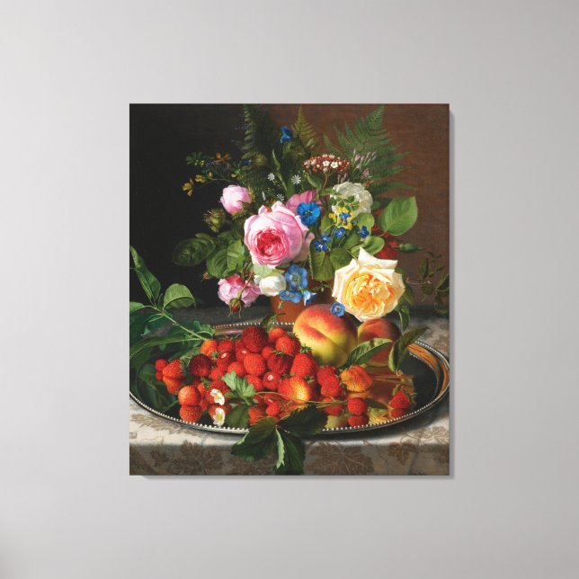 Still Life Roses and Strawberries by Otto Ottesen Canvas Print (Front)