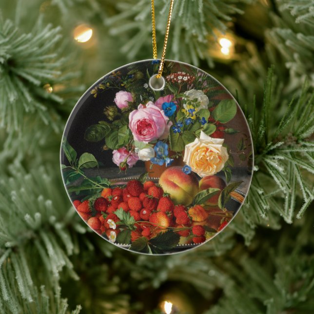 Still Life Roses and Strawberries by Otto Ottesen Ceramic Ornament (Tree)