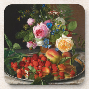 Still Life Roses and Strawberries by Otto Ottesen Coaster