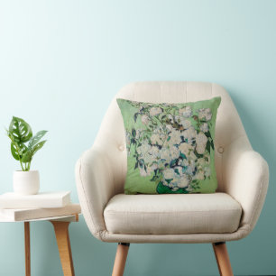 Still Life Roses in a Vase by Vincent van Gogh Throw Pillow