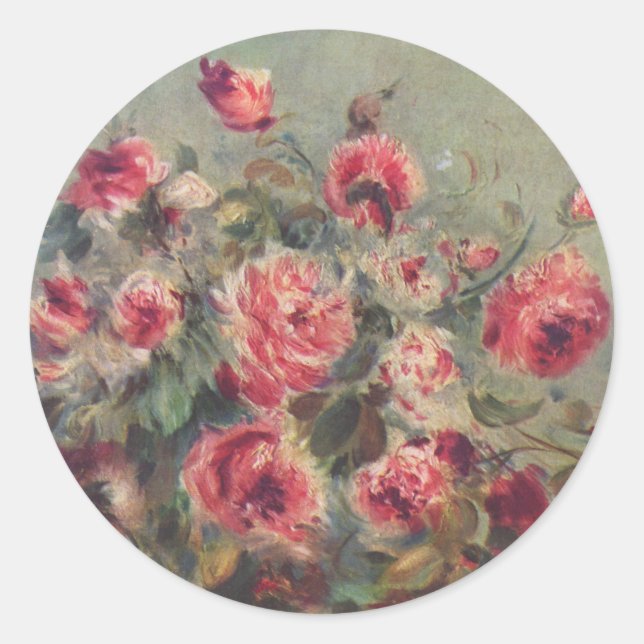 Still Life, Roses of Vargemont | Renoir Classic Round Sticker (Front)