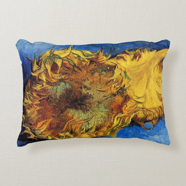 Still Life Two Cut Sunflowers by Vincent van Gogh Accent Pillow (Front)