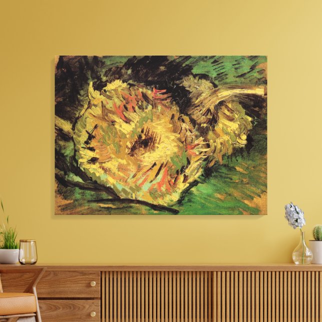 Still Life Two Cut Sunflowers by Vincent van Gogh Canvas Print (Insitu(LivingRoom))