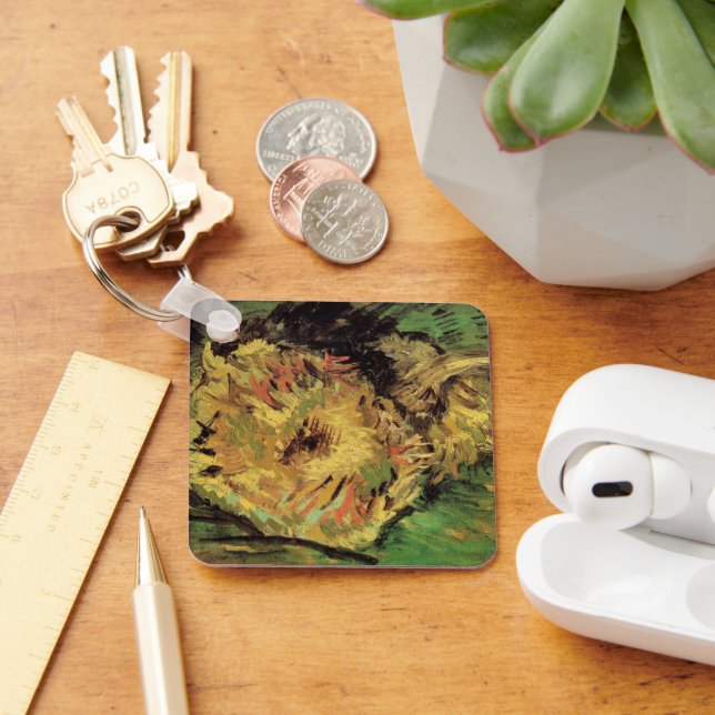 Still Life Two Cut Sunflowers by Vincent van Gogh Keychain (Desk)
