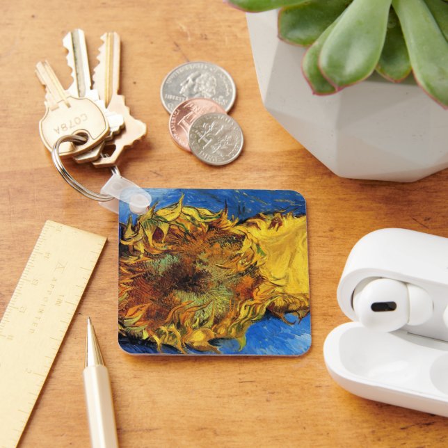 Still Life Two Cut Sunflowers by Vincent van Gogh Keychain (Desk)