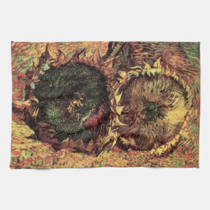 Still Life Two Cut Sunflowers by Vincent van Gogh Kitchen Towel