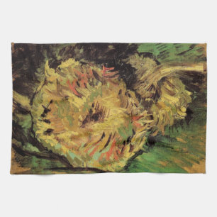 Still Life Two Cut Sunflowers by Vincent van Gogh Kitchen Towel