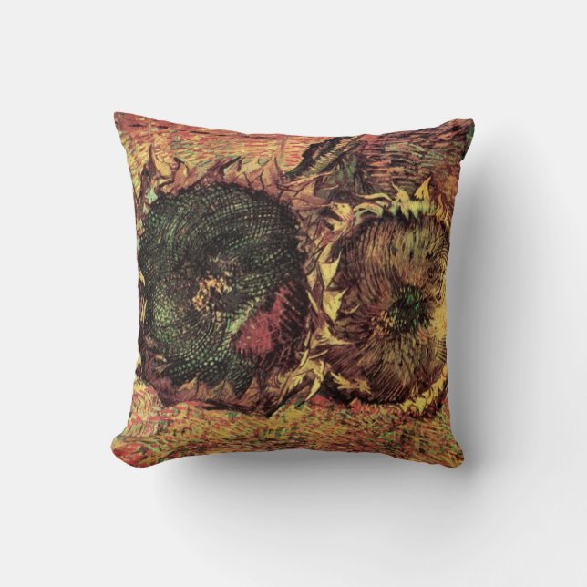 Still Life Two Cut Sunflowers by Vincent van Gogh Throw Pillow (Front)