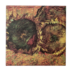 Still Life Two Cut Sunflowers by Vincent van Gogh Tile