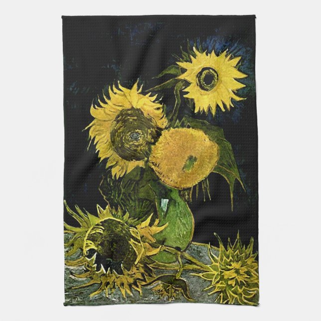Still Life Vase Five Sunflowers Van Gogh Fine Art Kitchen Towel (Vertical)
