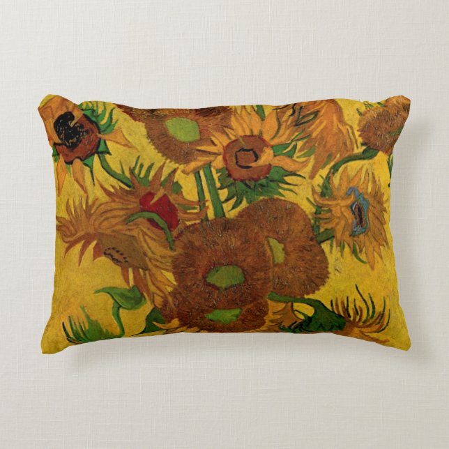 Still Life Vase w 15 Sunflowers Vincent van Gogh Accent Pillow (Front)