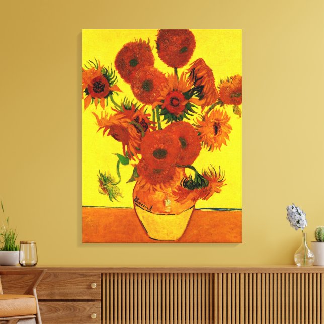 Still Life Vase w 15 Sunflowers Vincent van Gogh Canvas Print (Insitu(LivingRoom))