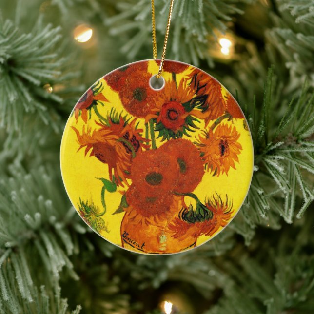 Still Life Vase w 15 Sunflowers Vincent van Gogh Ceramic Ornament (Tree)