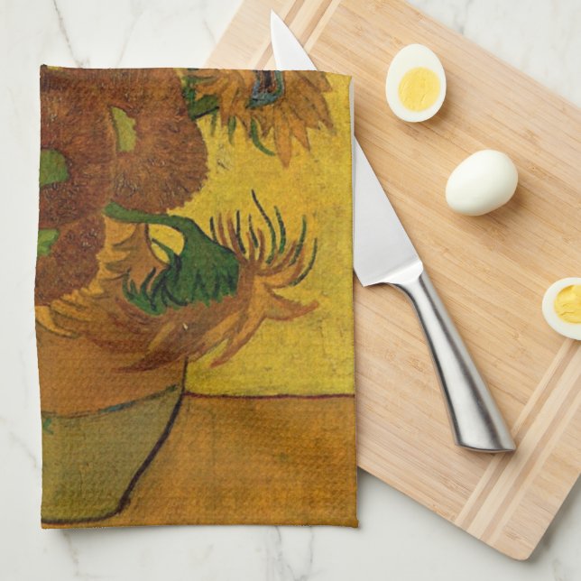 Still Life Vase w 15 Sunflowers Vincent van Gogh Kitchen Towel (Quarter Fold)