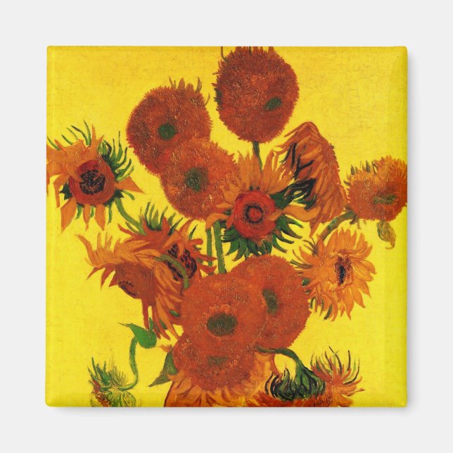 Still Life Vase w 15 Sunflowers Vincent van Gogh Magnet (Front)