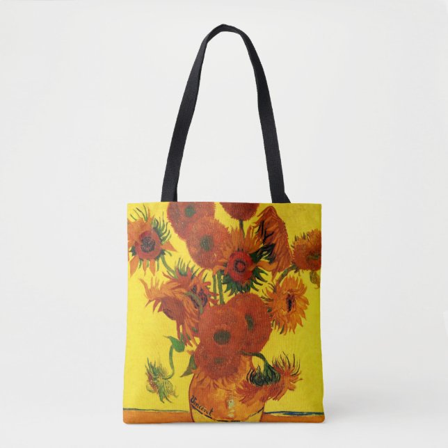 Still Life Vase w 15 Sunflowers Vincent van Gogh Tote Bag (Front)