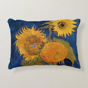 Still Life Vase with Five Sunflowers by Van Gogh Accent Pillow
