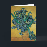 Still Life Vase with Irises by Vincent van Gogh Card<br><div class="desc">Still Life: Vase with Irises Against a Yellow Background by Vincent van Gogh is a vintage fine art post impressionism still life floral nature painting. A stunning bouquet of beautiful purple bearded iris flowers from a spring garden in a vase. Classic Country French style colours with the gold and blue...</div>