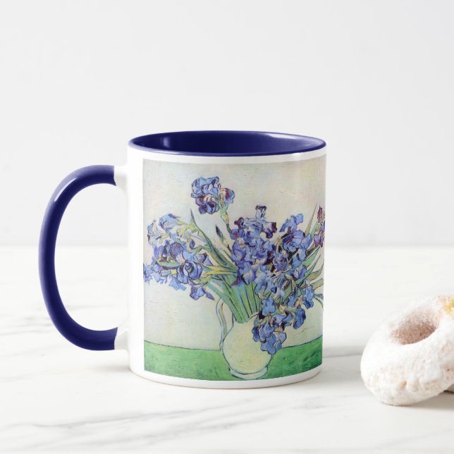 Still Life Vase with Irises by Vincent van Gogh Mug (With Donut)
