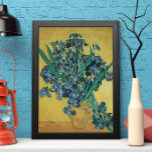 Still Life Vase with Irises by Vincent van Gogh Poster<br><div class="desc">Still Life: Vase with Irises Against a Yellow Background by Vincent van Gogh is a vintage fine art post impressionism still life floral nature painting. A stunning bouquet of beautiful purple bearded iris flowers from a spring garden in a vase. Classic Country French style colours with the gold and blue...</div>