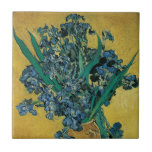 Still Life Vase with Irises by Vincent van Gogh Tile<br><div class="desc">Still Life: Vase with Irises Against a Yellow Background by Vincent van Gogh is a vintage fine art post impressionism still life floral nature painting. A stunning bouquet of beautiful purple bearded iris flowers from a spring garden in a vase. Classic Country French style colours with the gold and blue...</div>