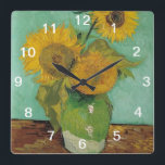 still life - vase with three sunflowers, van Gogh Square Wall Clock<br><div class="desc">still life - vase with three sunflowers,  Vincent van Gogh.</div>