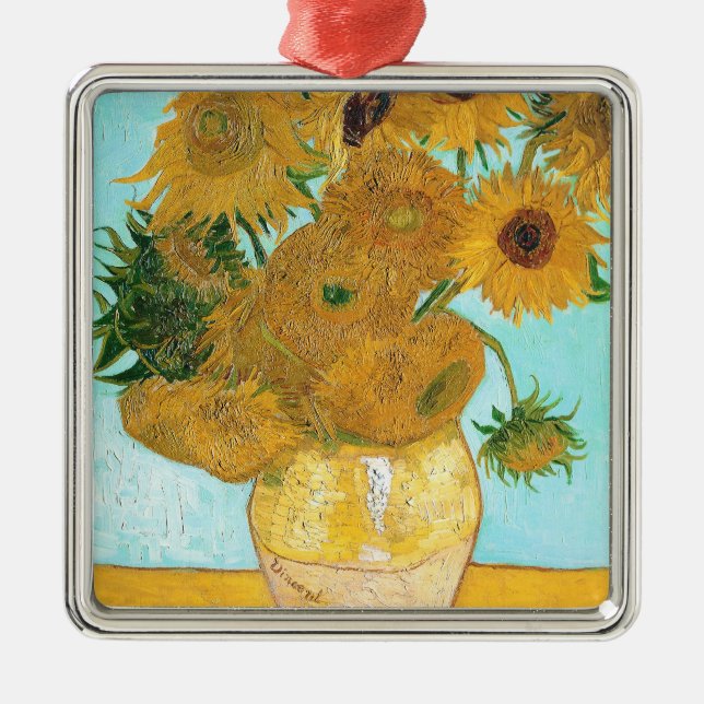 Still Life - Vase with Twelve Sunflowers van Gogh Metal Ornament (Front)