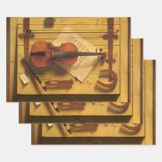 Still Life Violin and Music by William Harnett Wrapping Paper Sheet (Set)