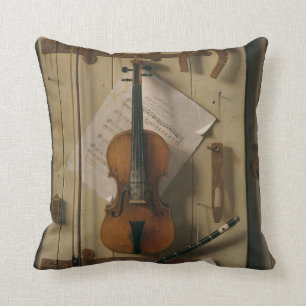 Still Life, Violin and Music Throw Pillow