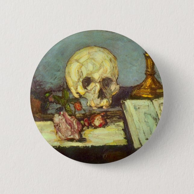 Still Life w Skull, Candle, Book By Paul Cezanne 2 Inch Round Button (Front)