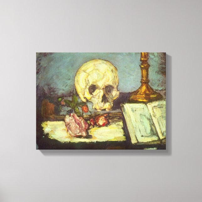 Still Life w Skull, Candle, Book By Paul Cezanne Canvas Print (Front)