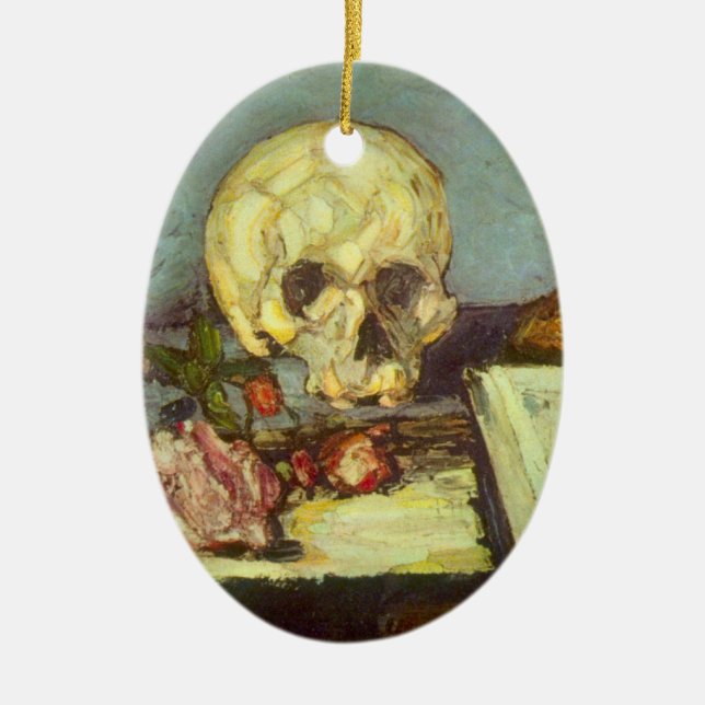 Still Life w Skull, Candle, Book By Paul Cezanne Ceramic Ornament (Front)