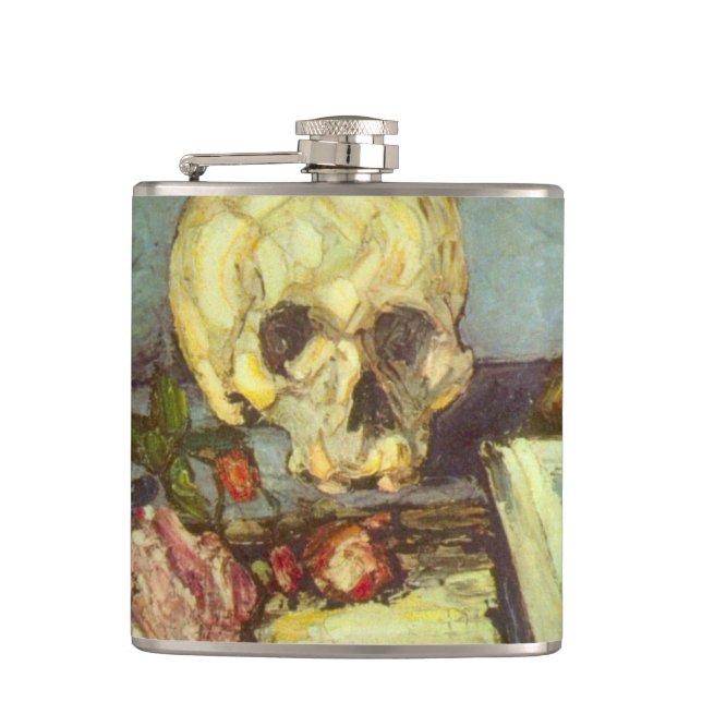 Still Life w Skull, Candle, Book By Paul Cezanne Hip Flask (Front)