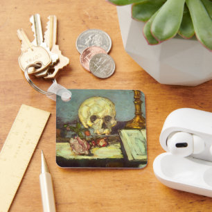 Still Life w Skull, Candle, Book By Paul Cezanne Keychain