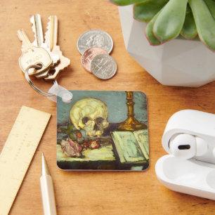 Still Life w Skull, Candle, Book By Paul Cezanne Keychain