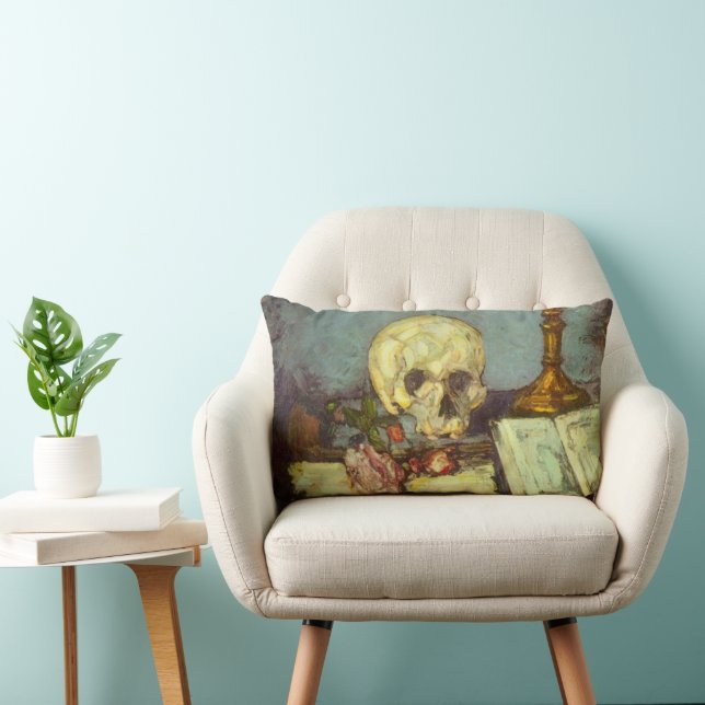 Still Life w Skull, Candle, Book By Paul Cezanne Lumbar Pillow (Chair)